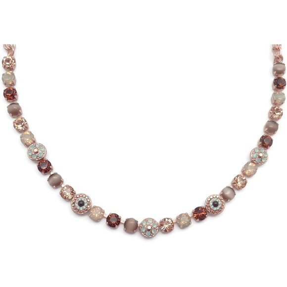 Mariana Serai Rose Gold Necklace Brown Green Crystal Mix Circle Mosaic 1040 NWT